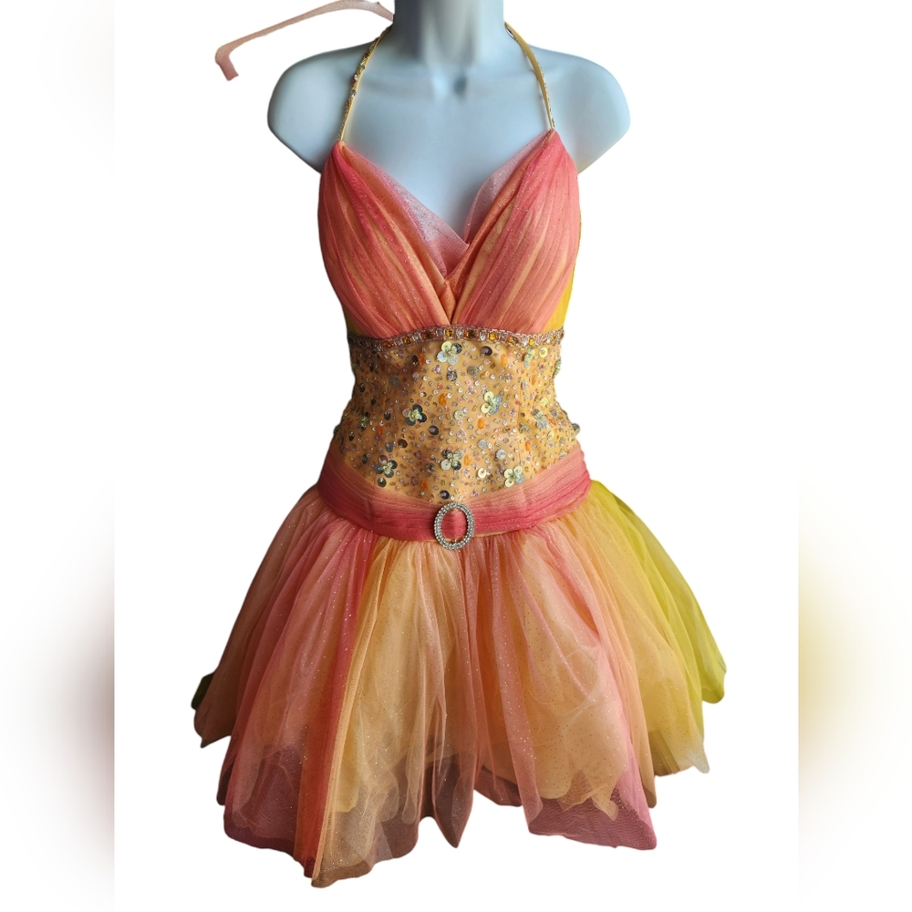 Posh Precious Orange Pink Yellow Short Tulle Dress Homecoming Prom Size 6/8